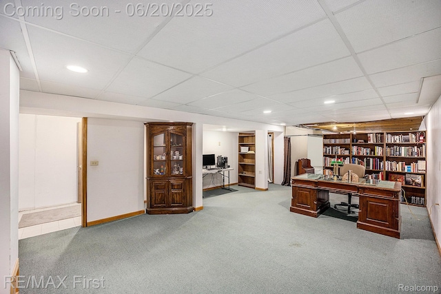 33550 24 Mile Rd, Chesterfield, MI 48047 - home office featuring carpet flooring, a paneled ceiling, and recessed lighting