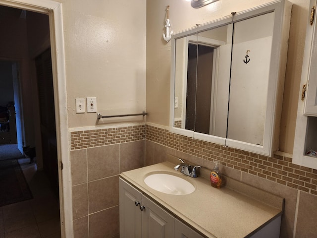 7965 Elm St, Taylor, MI 48180 - bathroom featuring vanity, wainscoting, and tile walls
