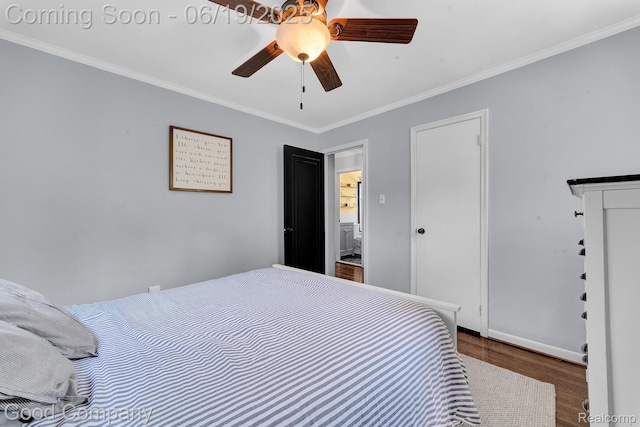 3979 Royal Ave, Berkley, MI 48072 - bedroom with wood finished floors, ornamental molding, and a ceiling fan