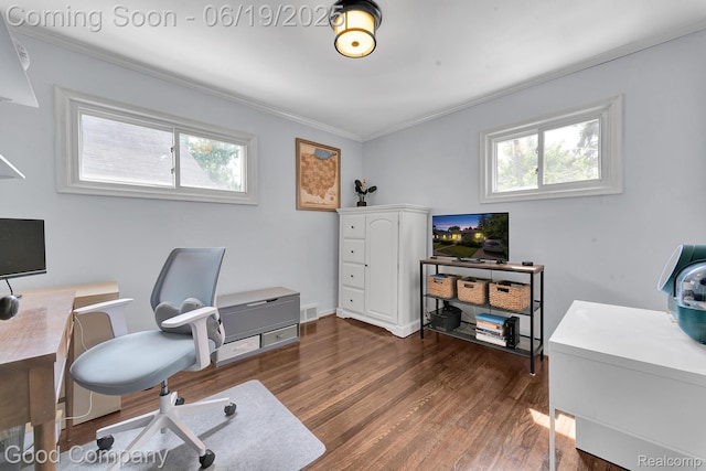 3979 Royal Ave, Berkley, MI 48072 - office space featuring crown molding, dark wood-style flooring, and healthy amount of natural light