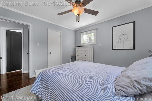3979 Royal Ave, Berkley, MI 48072 - bedroom with wood finished floors, crown molding, and ceiling fan