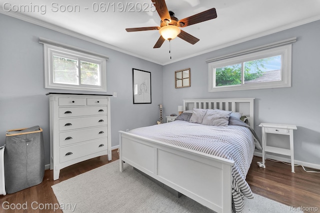 3979 Royal Ave, Berkley, MI 48072 - bedroom featuring ornamental molding, dark wood-type flooring, and ceiling fan