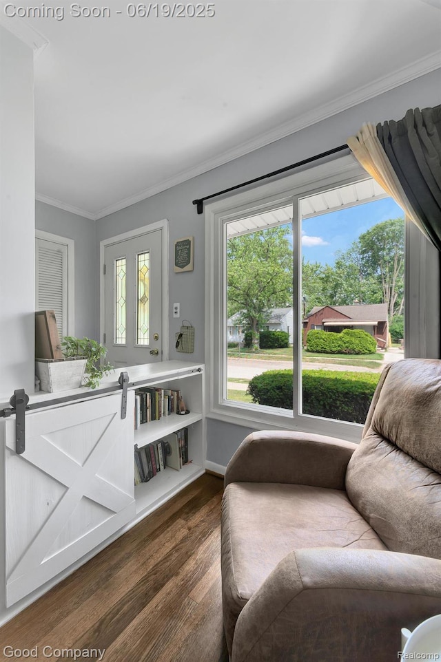 3979 Royal Ave, Berkley, MI 48072 - living area with dark wood finished floors and ornamental molding