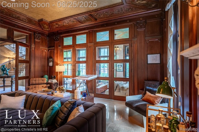 2150 Iroquois St, Detroit, MI 48201 - living area with wood walls and ornamental molding