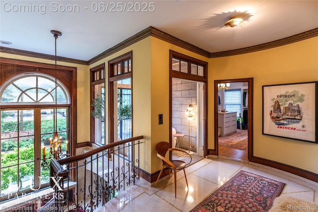 2150 Iroquois St, Detroit, MI 48201 - entryway featuring crown molding, a chandelier, and french doors