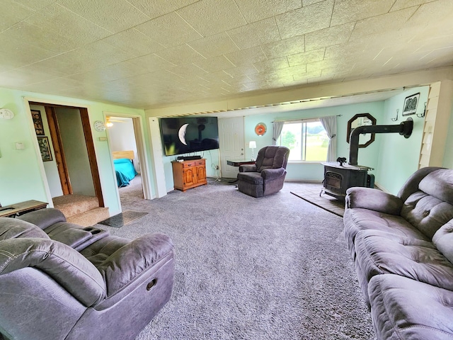 350 S Catalpa Ave, White Cloud, MI 49349 - carpeted living area featuring a wood stove