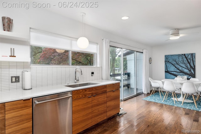 6895 Cedarbrook Dr, Bloomfield Hills, MI 48301 - kitchen featuring stainless steel dishwasher, brown cabinetry, modern cabinets, and recessed lighting