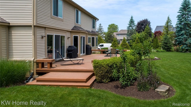 2836 Otter Ct, Wixom, MI 48393 - wooden terrace featuring a grill and a yard