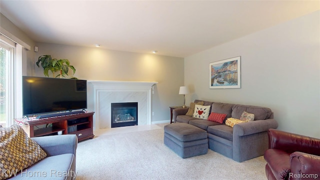 2836 Otter Ct, Wixom, MI 48393 - living room featuring carpet floors and a high end fireplace