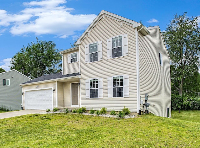 7216 Heartwood Ct, Portage, MI 49002 - traditional-style home with an attached garage, concrete driveway, and a front yard