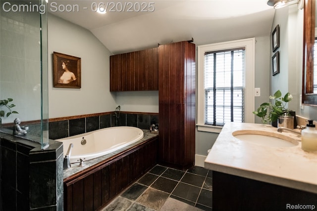 55 Oakdale Blvd, Pleasant Ridge, MI 48069 - full bathroom with vanity, a bath, lofted ceiling, and tile patterned floors