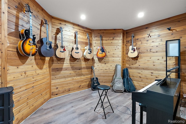 429 Hawk High Hill Rd, Metamora, MI 48455 - recreation room with wooden walls, wood finished floors, and recessed lighting