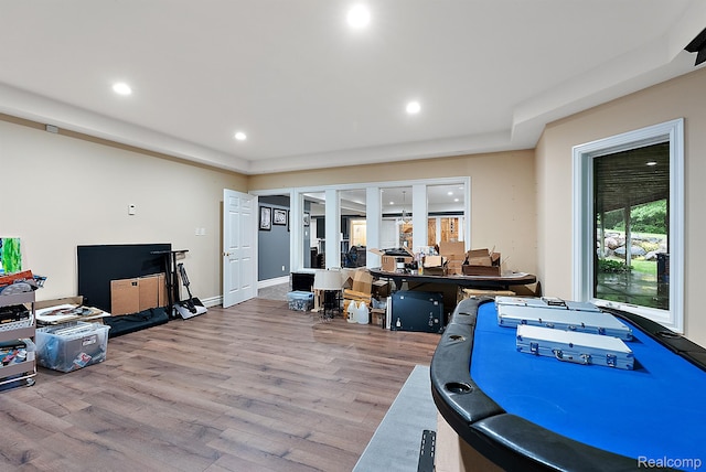 429 Hawk High Hill Rd, Metamora, MI 48455 - rec room featuring wood finished floors and recessed lighting