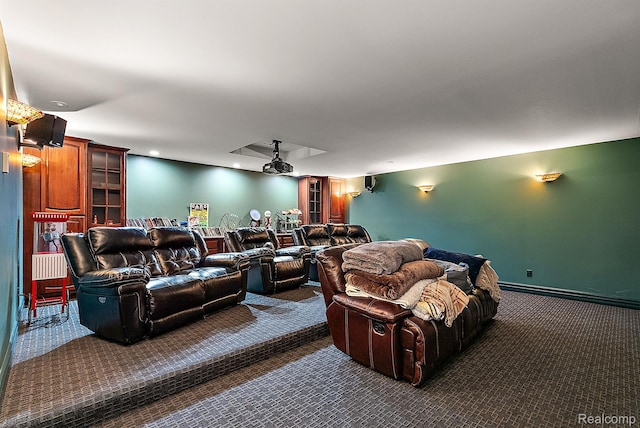429 Hawk High Hill Rd, Metamora, MI 48455 - cinema room with carpet flooring, a baseboard heating unit, and recessed lighting