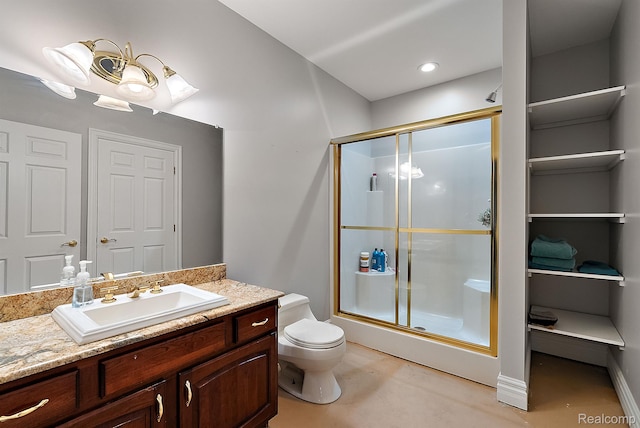 429 Hawk High Hill Rd, Metamora, MI 48455 - full bathroom with an enclosed shower, vanity, and finished concrete floors