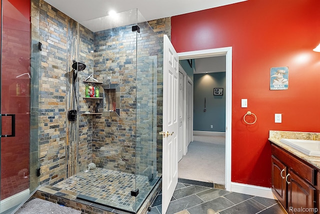 429 Hawk High Hill Rd, Metamora, MI 48455 - full bath featuring vanity, a shower stall, and tile patterned floors