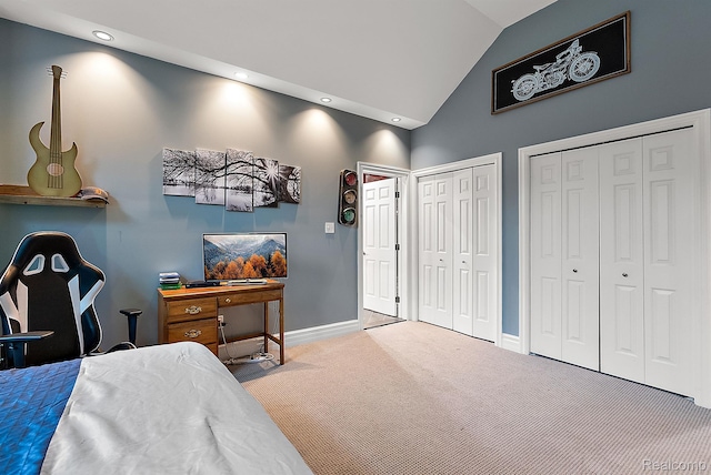 429 Hawk High Hill Rd, Metamora, MI 48455 - carpeted bedroom featuring multiple closets, recessed lighting, and high vaulted ceiling