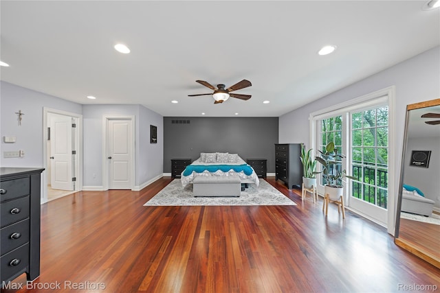 2534 Buckingham Ave, Birmingham, MI 48009 - bedroom featuring wood finished floors, access to outside, recessed lighting, and a ceiling fan