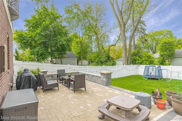 2534 Buckingham Ave, Birmingham, MI 48009 - fenced backyard featuring a patio area and a trampoline