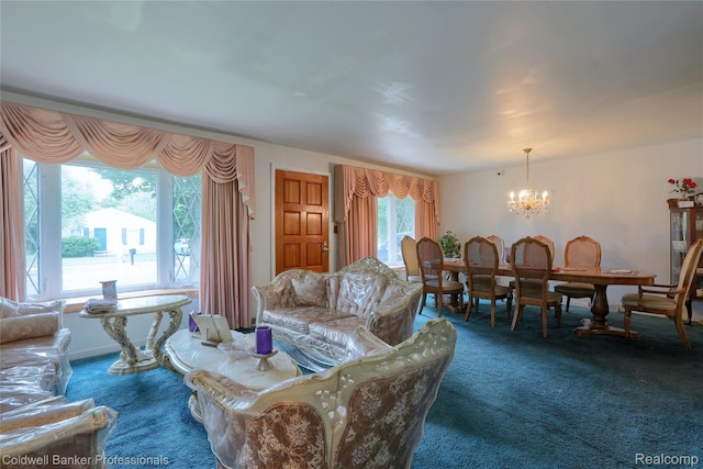 637 Arthur Ave, Pontiac, MI 48341 - carpeted living area featuring a chandelier