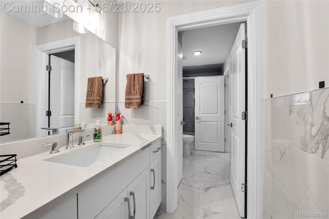 56727 Via Carlotta, Shelby Twp, MI 48042 - bathroom with marble finish flooring, vanity, and recessed lighting