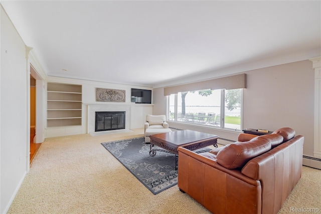 19891 Parke Ln, Grosse Ile, MI 48138 - living room with a fireplace with flush hearth, light carpet, and ornate columns