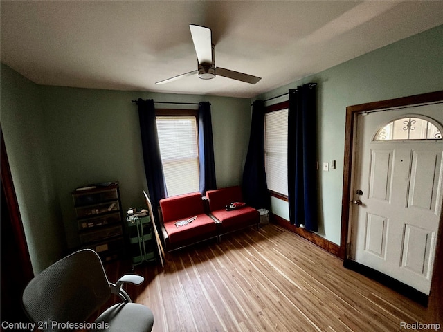2118 Vinewood St, Detroit, MI 48216 - sitting room featuring a ceiling fan and wood finished floors