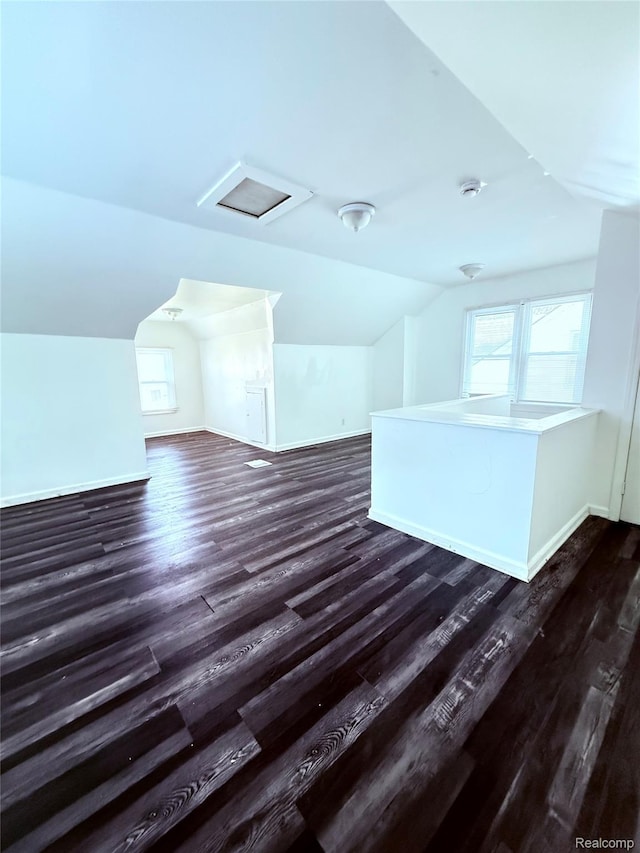 9941 Minock St, Detroit, MI 48228 - additional living space featuring vaulted ceiling, dark wood-style flooring, healthy amount of natural light, and attic access