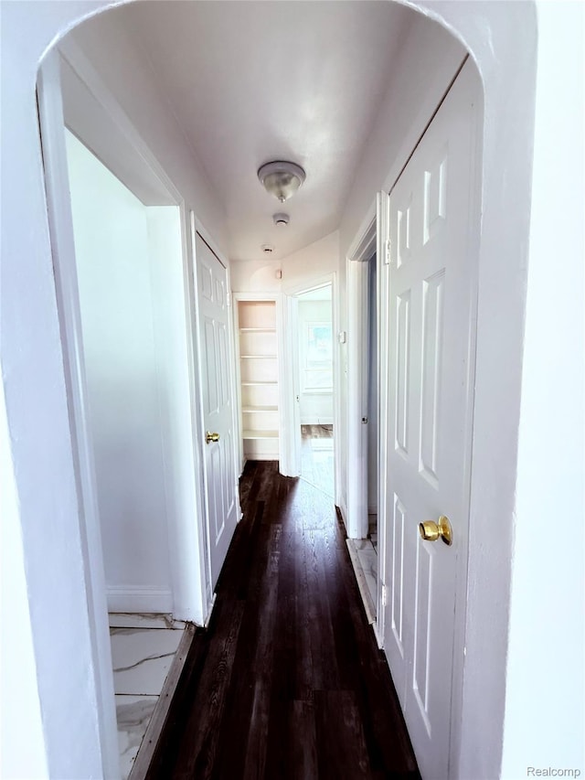 9941 Minock St, Detroit, MI 48228 - hallway with dark wood-type flooring and arched walkways