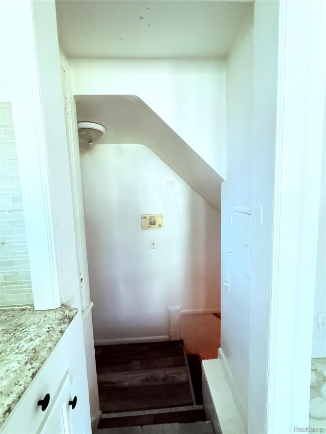 9941 Minock St, Detroit, MI 48228 - stairway featuring wood finished floors