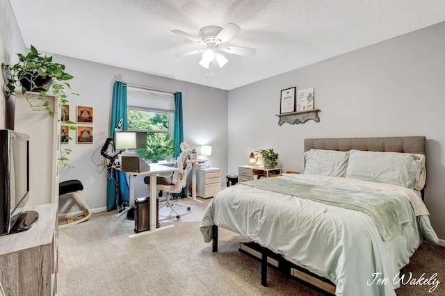 278 Caravan Rd, Norton Shores, MI 49441 - carpeted bedroom with a ceiling fan and a textured ceiling