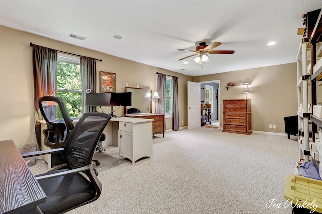 278 Caravan Rd, Norton Shores, MI 49441 - office area with ceiling fan, light colored carpet, and recessed lighting