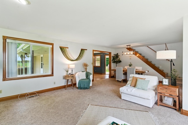 8368 N 46th St, Augusta, MI 49012 - living area featuring stairs and carpet floors