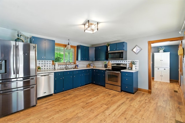 8368 N 46th St, Augusta, MI 49012 - kitchen with appliances with stainless steel finishes and blue cabinets