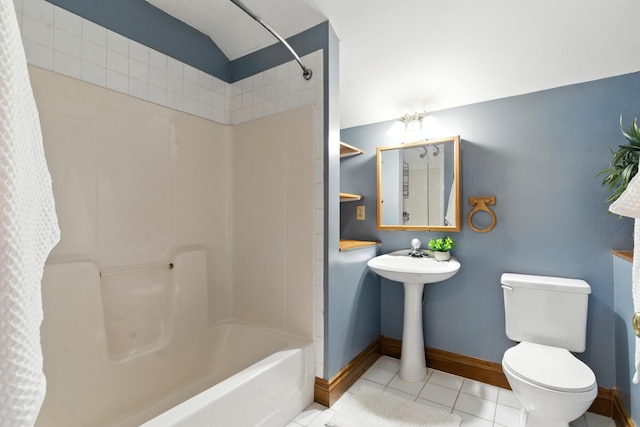 8368 N 46th St, Augusta, MI 49012 - full bathroom with bathtub / shower combination, tile patterned flooring, and vaulted ceiling