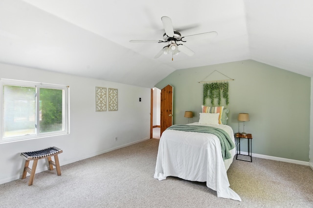 8368 N 46th St, Augusta, MI 49012 - bedroom featuring vaulted ceiling, carpet floors, and ceiling fan