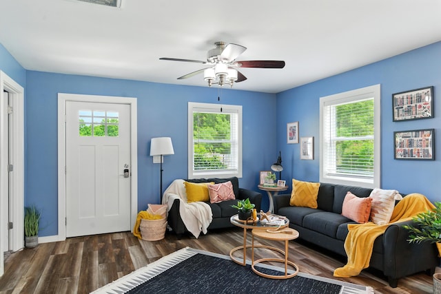 8368 N 46th St, Augusta, MI 49012 - living area featuring wood finished floors and a ceiling fan