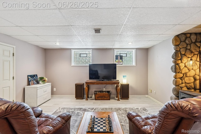 5520 Huron Hills Dr, Commerce Twp, MI 48382 - living area with wood finished floors and a drop ceiling