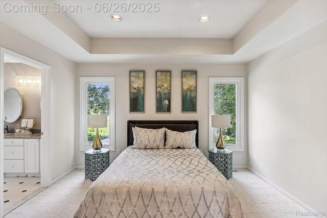 5520 Huron Hills Dr, Commerce Twp, MI 48382 - bedroom with ensuite bath, recessed lighting, and a raised ceiling