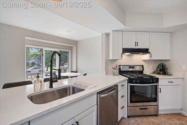 2755 Royal Ave, Berkley, MI 48072 - kitchen featuring appliances with stainless steel finishes, under cabinet range hood, white cabinets, and light countertops