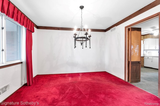 23719 Wendy Ln, Southfield, MI 48075 - unfurnished dining area featuring a chandelier and carpet floors