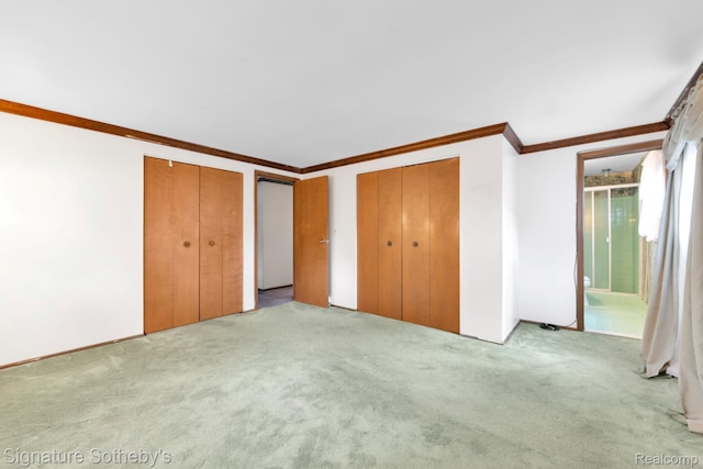 23719 Wendy Ln, Southfield, MI 48075 - unfurnished bedroom with crown molding, carpet floors, and multiple closets