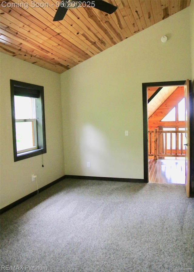 3199 N Loop Ct, Middleville, MI 49333 - unfurnished room featuring carpet flooring, wooden ceiling, and a ceiling fan