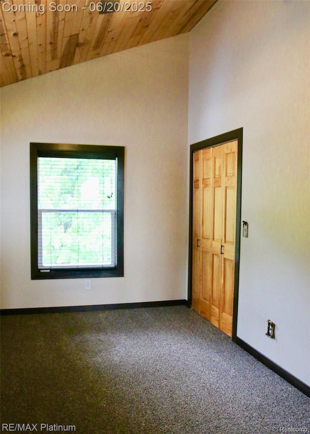 3199 N Loop Ct, Middleville, MI 49333 - unfurnished room featuring carpet, vaulted ceiling, and wood ceiling