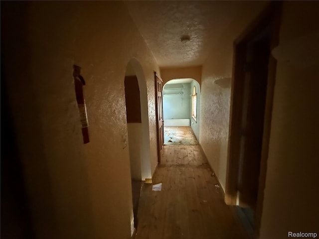 6456 W Court St, Flint, MI 48532 - corridor with arched walkways, wood finished floors, and a textured wall