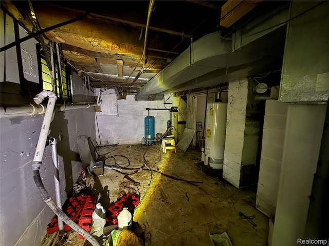 6456 W Court St, Flint, MI 48532 - unfinished basement featuring gas water heater and a water pressure tank