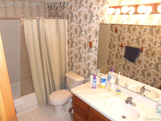 2791 Lochmoor Blvd Unit 21, Lake Orion, MI 48360 - full bathroom featuring wallpapered walls, tile patterned flooring, vanity, and shower / tub combo