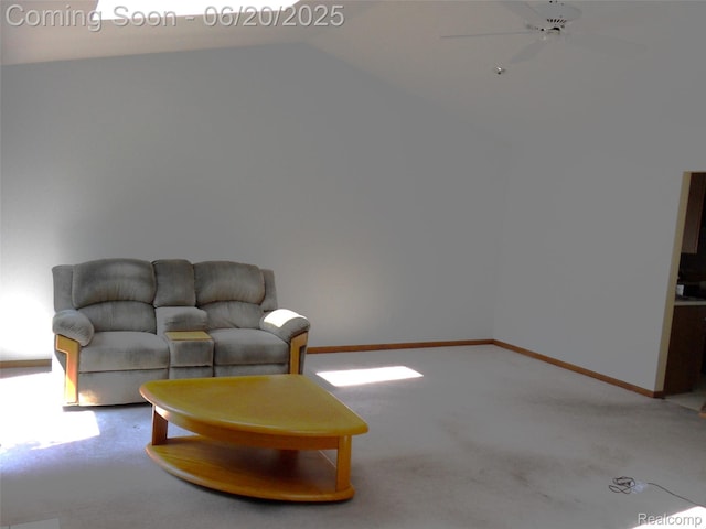 2791 Lochmoor Blvd Unit 21, Lake Orion, MI 48360 - living area featuring carpet floors, vaulted ceiling, and ceiling fan