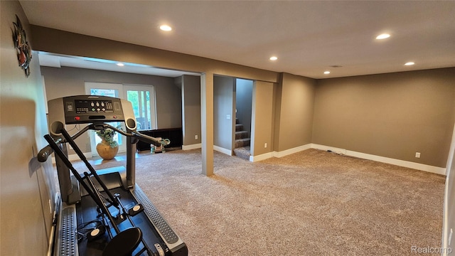 3900 Hillcrest, Highland, MI 48356 - workout room with recessed lighting and carpet