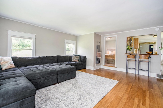 8041 Donovan Rd, Dexter, MI 48130 - living room with wood finished floors, healthy amount of natural light, and ornamental molding